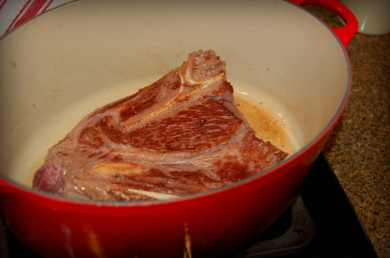 browning the meat for Pot Roast Recipe