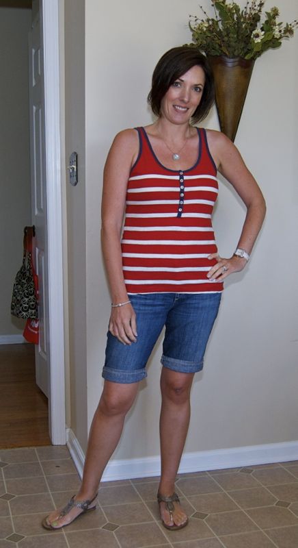 old navy tank and jean shorts