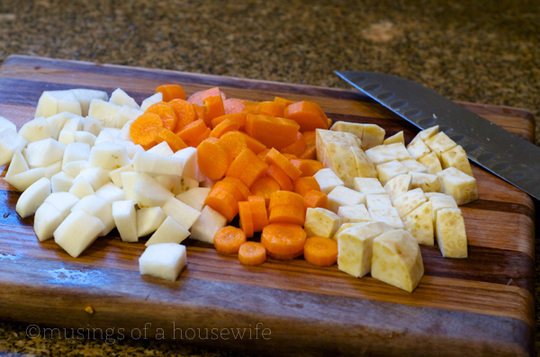 chopped carrots, celeriac, and turnips