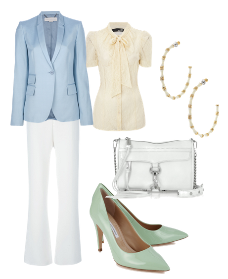 Wedgwood and White with Seafoam Green Shoes