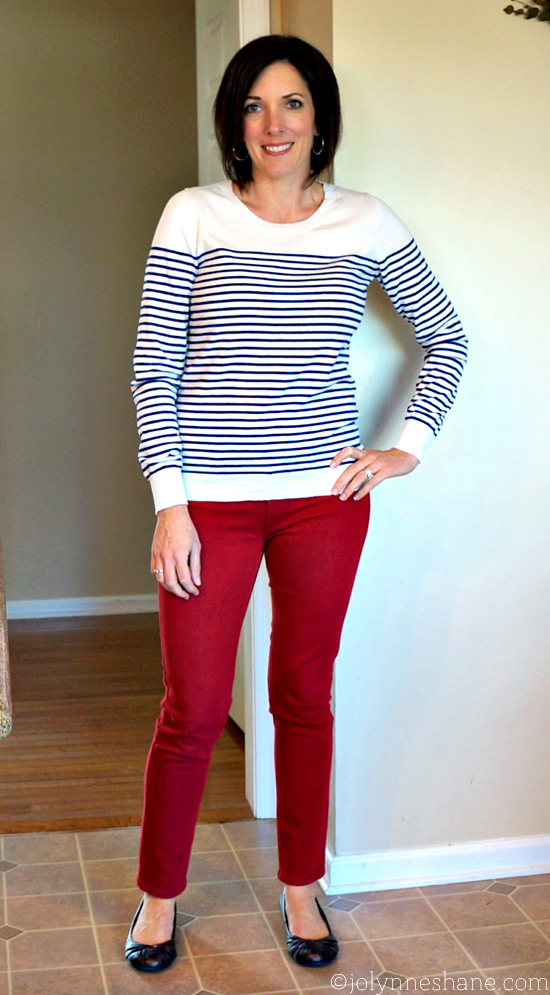 #ootd Red Jeans and Navy Stripes