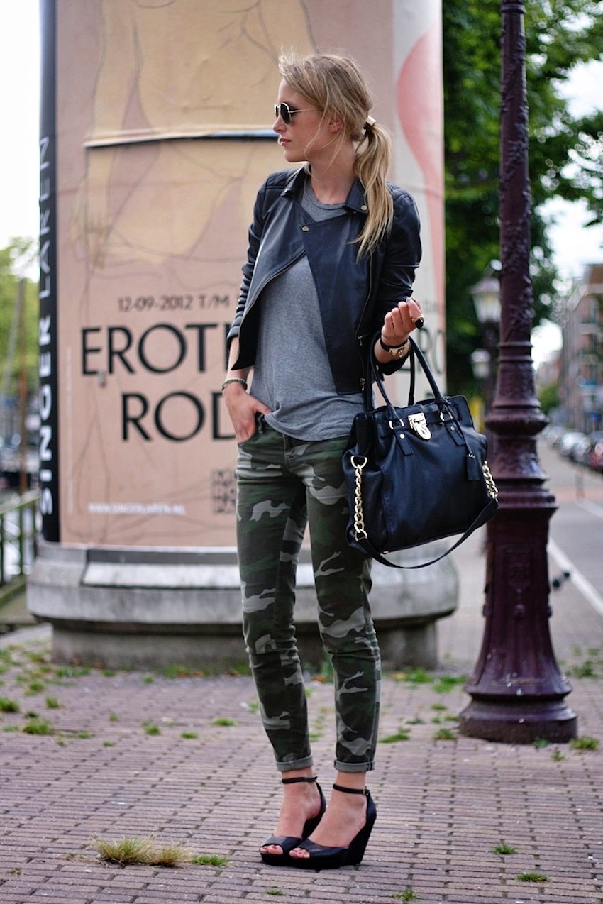 camo with gray and black leather