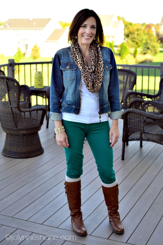leopard with green and denim