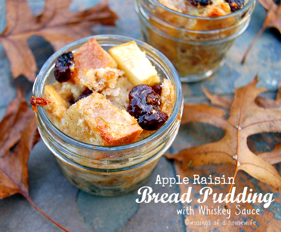 Apple Raisin Bread Puddings with Whiskey Sauce