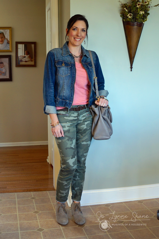 Camo and Coral with Denim & TOMS Desert Booties