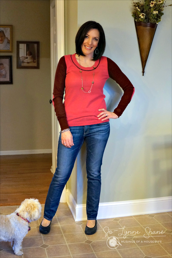 color block top with jeans