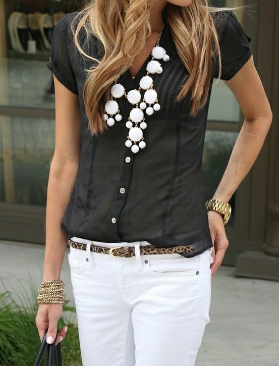 How To Wear White Jeans for Spring: white jeans with black top and leopard