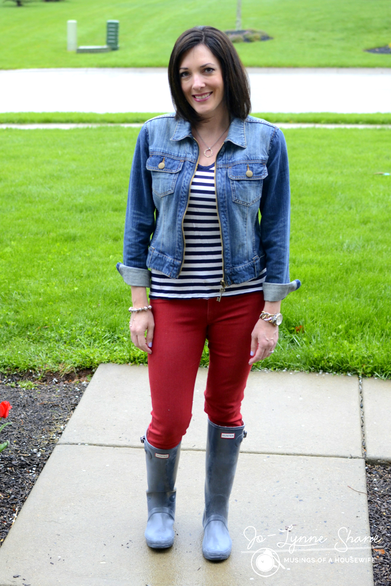 Hunter Boots with Red Jeans and Denim Jacket