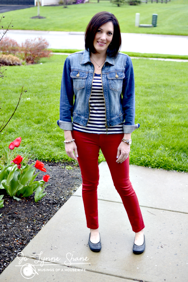 Red Jeans with Stripes and Denim