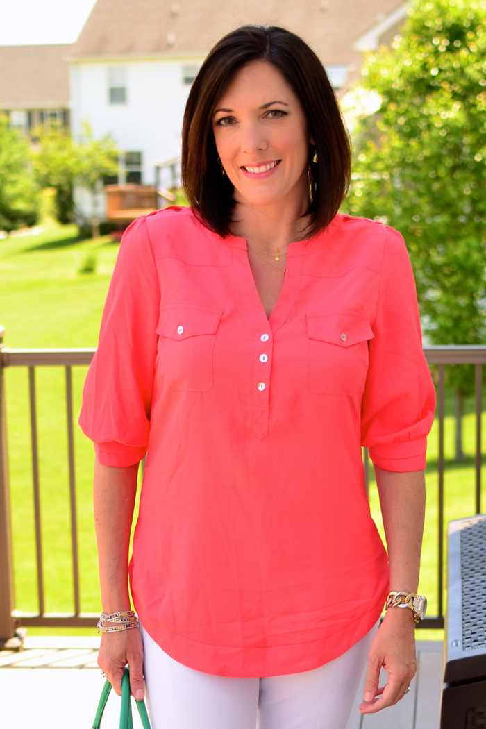 coral blouse