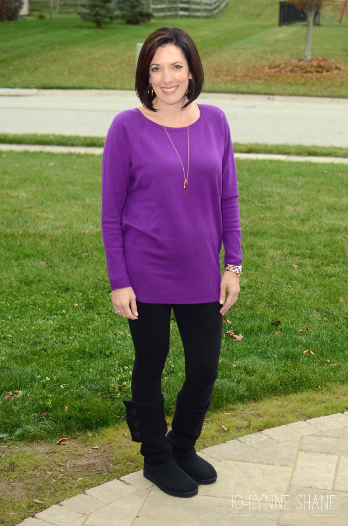 Casual Fall Outfit | Tunic Sweater with Leggings and UGG Cardy