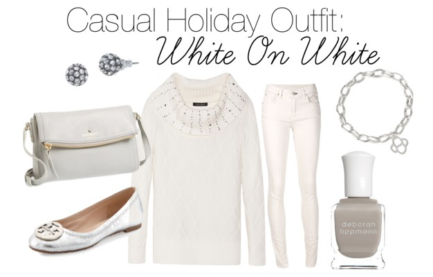 Casual Holiday Outfit: White on White | A perfect outfit for a home holiday party!
