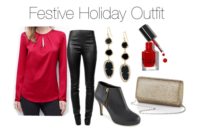 Festive Holiday Outfit with Leatherette Leggings