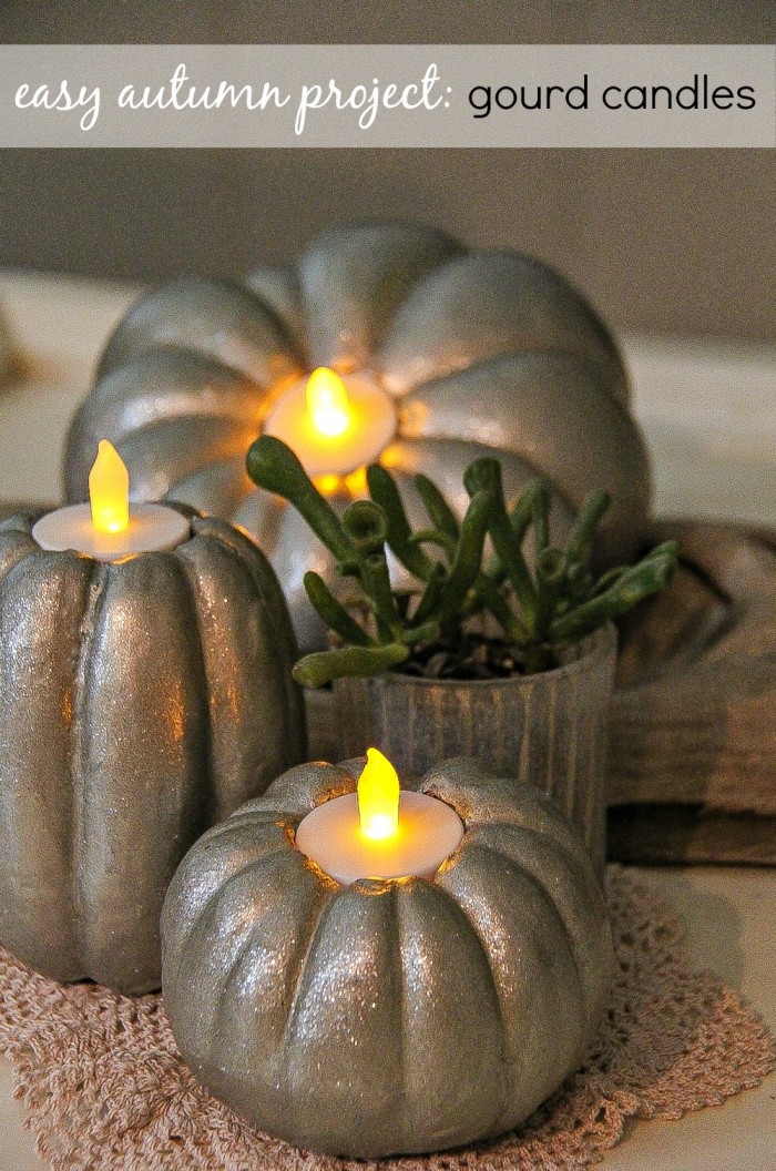 Easy Fall DIY home decor project: gourd candles