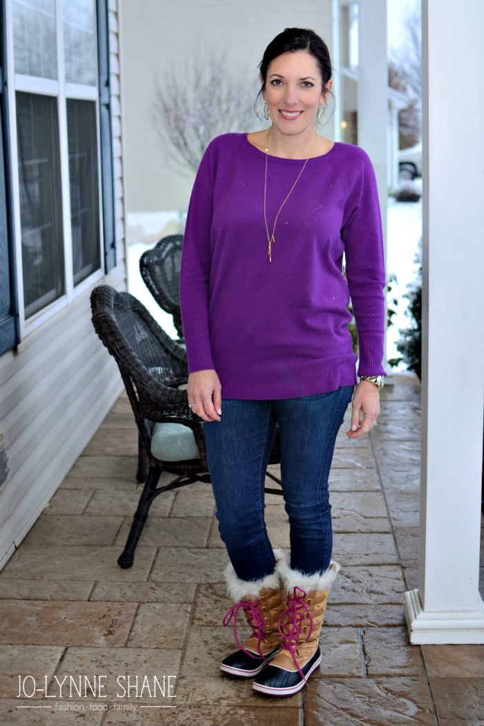 Fashion Over 40: snow day outfit featuring Sorel Sofino Cate