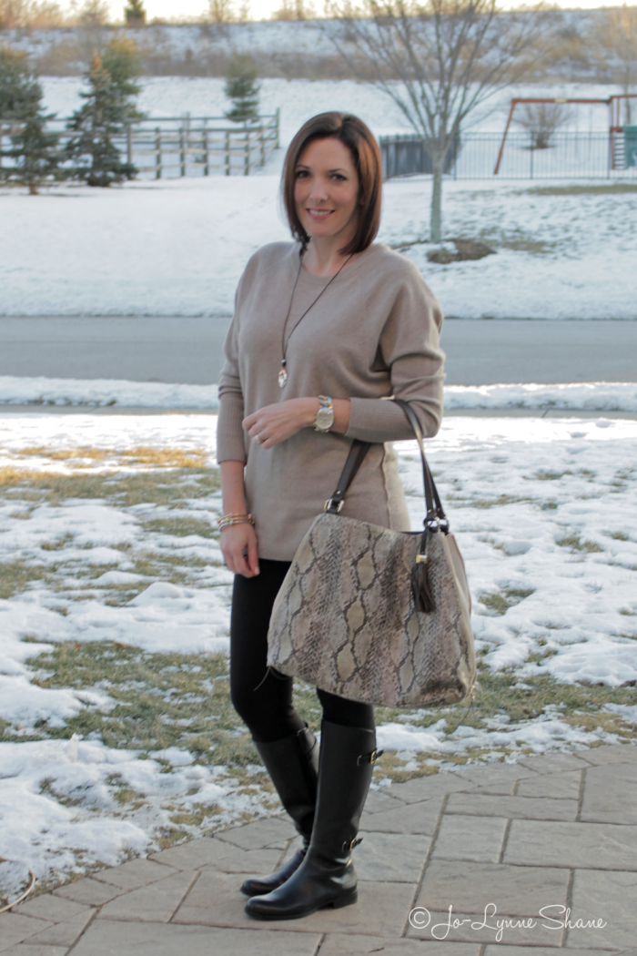 28 Days of Winter Outfits for Moms: tunic with leggings and riding boots