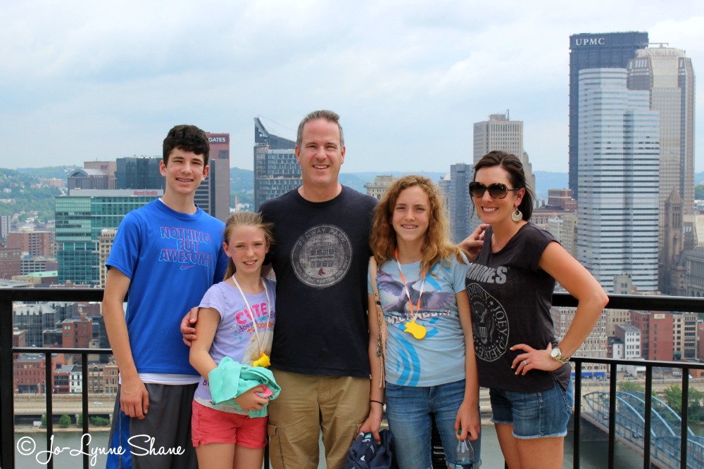 family picture at the top of the Incline overlooking Pittsburgh