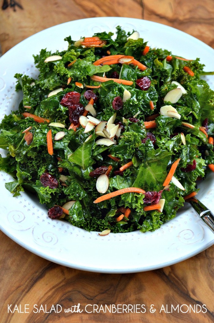 Kale Salad with Cranberries & Almonds: The secret to making this gorgeous kale salad delicious is massaging the kale. See how in this post.
