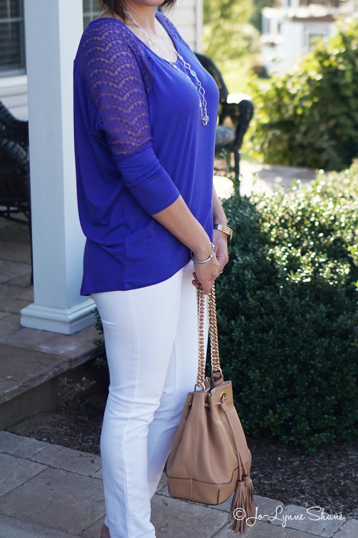 White Jeans with Royal Blue Top