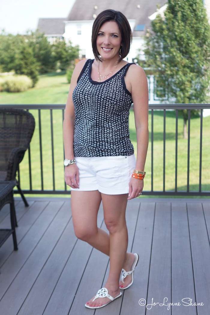 Fashion Over 40: Summer Outfit Ideas | Navy + White with a pop of Orange