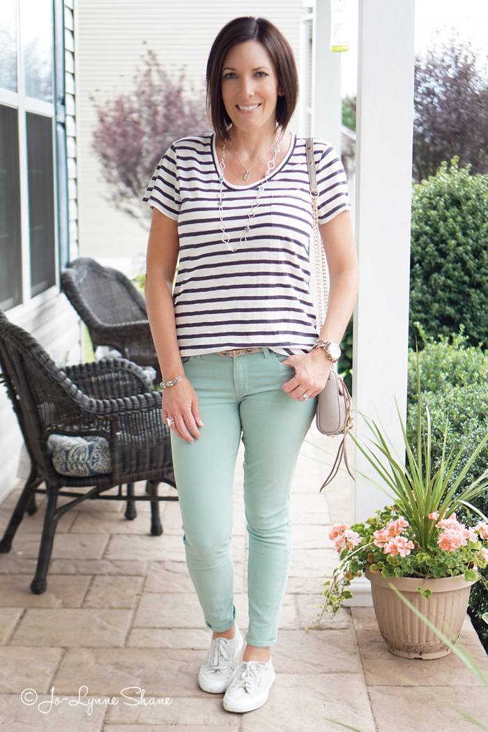 Fashion Over 40: Navy & White Stripes + Seafoam Green