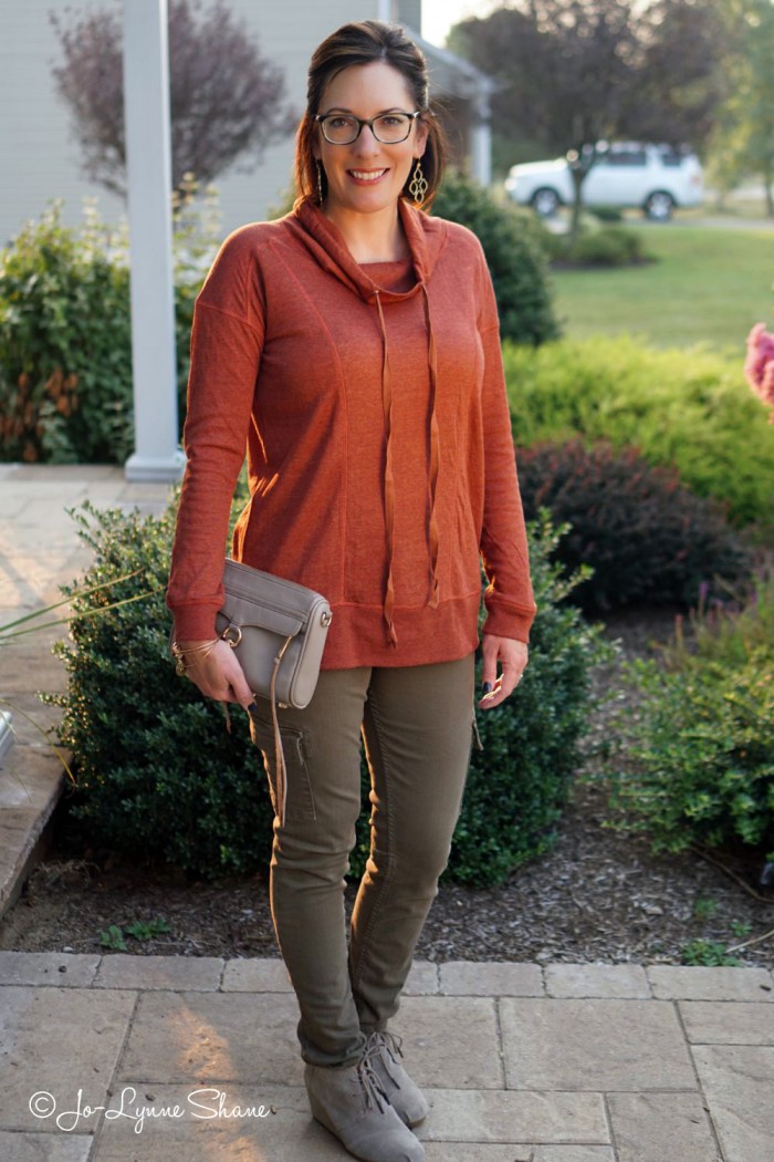 26 Days of Fall Outfit Ideas: Rust Pullover + Olive Cargos + Ankle Boots FTW!