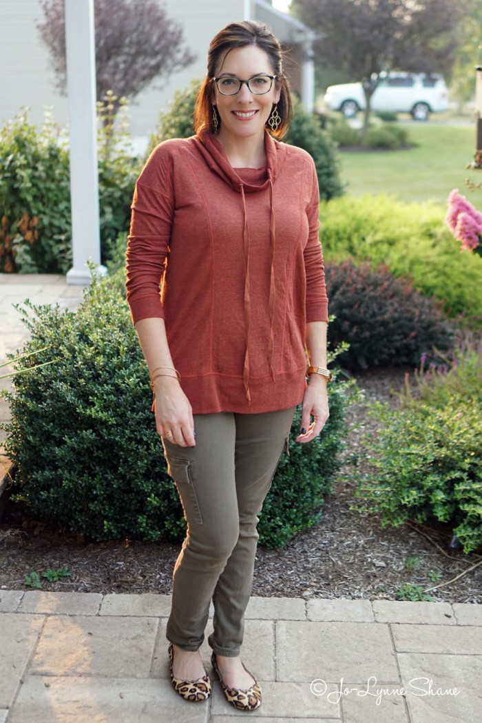 26 Days of Fall Outfit Ideas: Rust Pullover + Olive Cargos + Ankle Boots FTW!