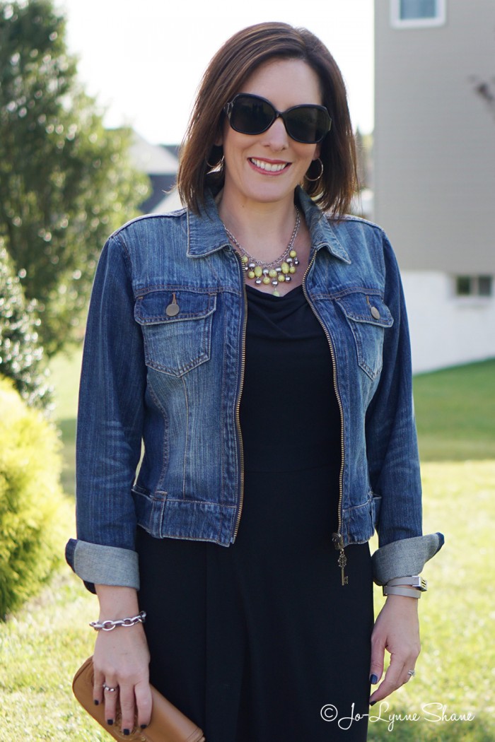 Fall Fashion: LBD with brown riding boots and jean jacket