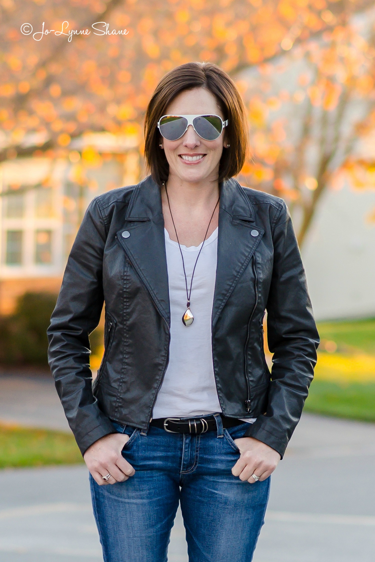 Casual Fall Outfit with Converse, Moto Jacket, AG Jeans, AG The Stilt, White Tee, Weekend Wear