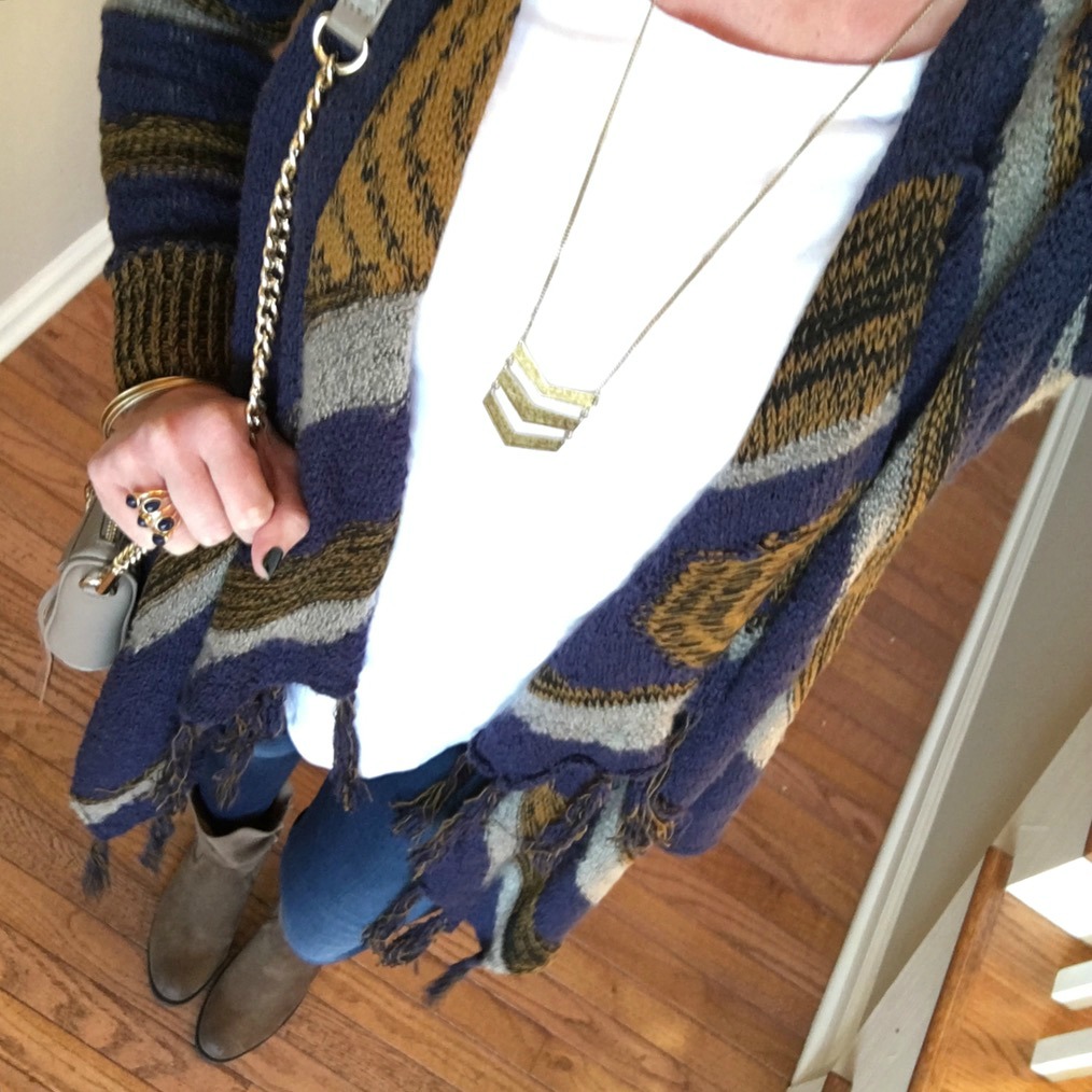 Casual Winter Outfit with Blanket Cardigan and Ankle Boots