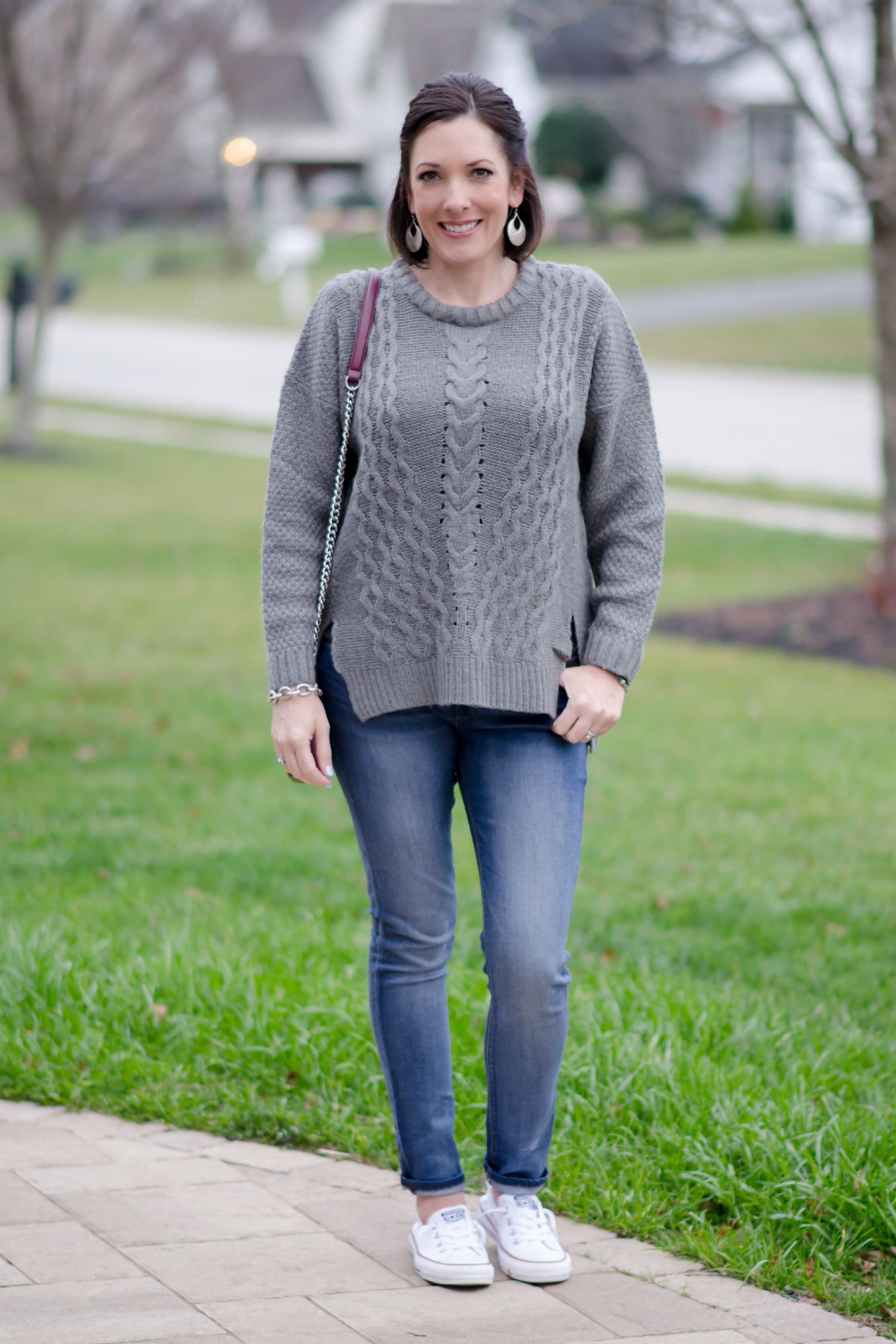 What I Wore: Cable Front Sweater + Converse