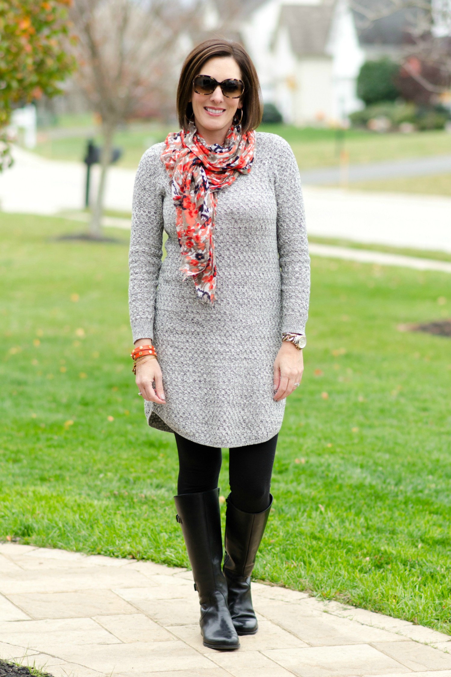 Fashion Advice for Women Over 40: How to Wear Legging with a Sweater Dress
