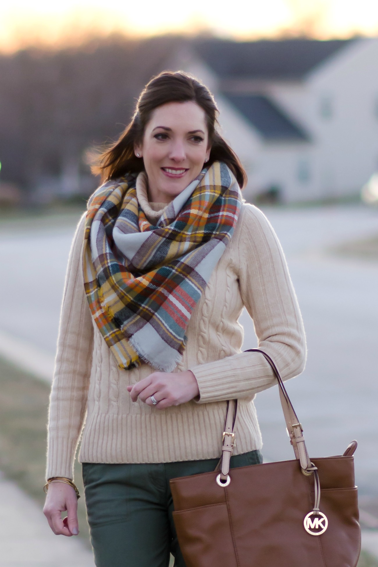 Fashion Over 40 Outfit Ideas | I'm loving this army green and warm ivory combination! The scarf is the perfect piece to pull it all together!