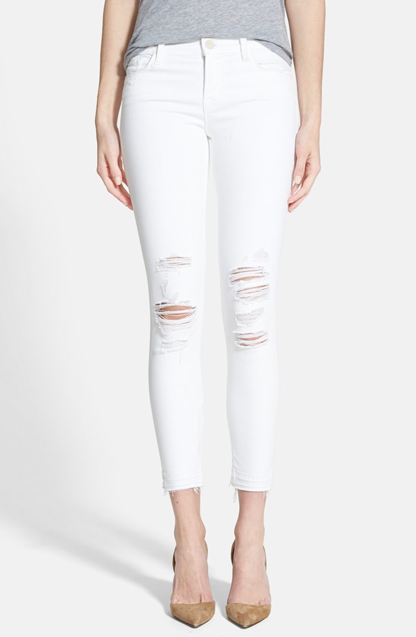 J Brand Low Rise Crop Jeans Demented White Distressed