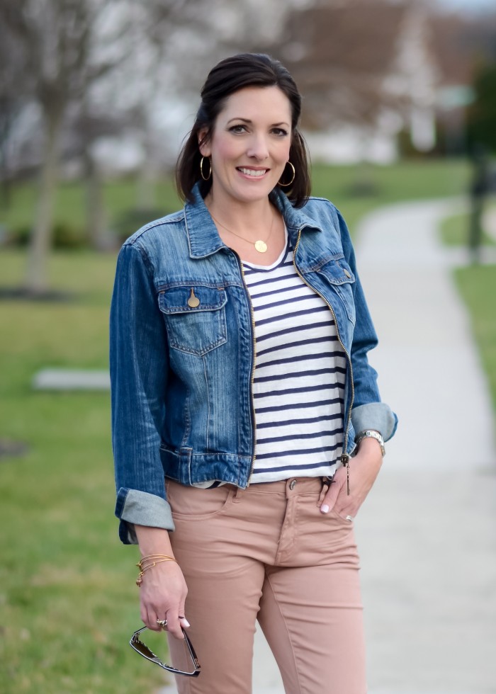 Spring Outfit Inspo: Denim, Stripes, and Blush Jeans