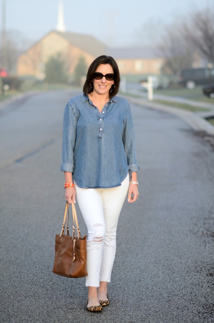 Chambray & White with Leopard