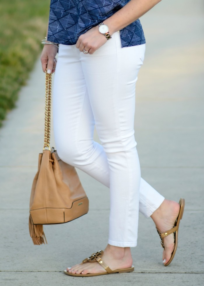 Joe's Jeans White Skinnies with Tory Burch Miller Sandals