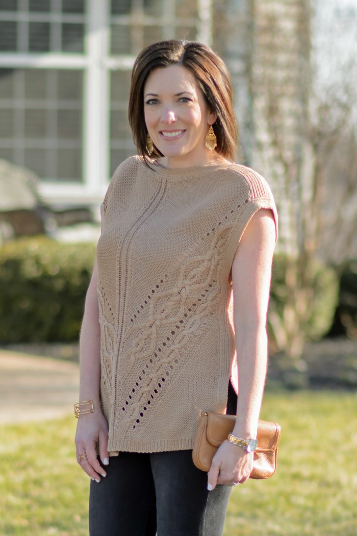 WHBM Caramel Cable Knit Poncho