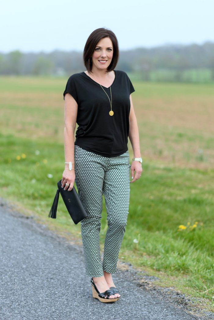 LOFT Mosaic Skinny Ankle Pants with WHBM Jetsetter Tee