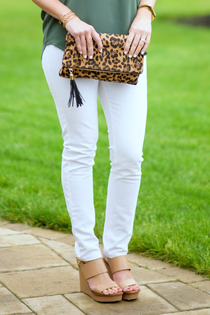 Loving the pop of leopard against the green and white! The Tory Burch Lexington Wedge Sandal are super comfortable.