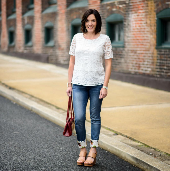lace top with blue jeans and kuhfs