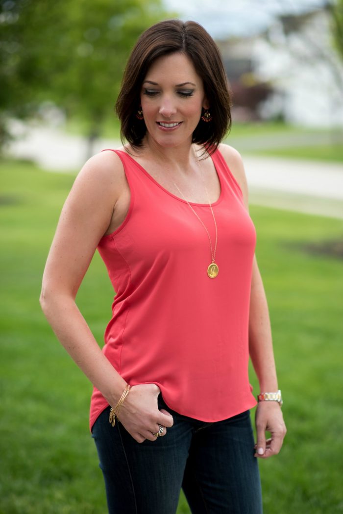 This mixed media tank top from LOFT is the perfect base layer for a travel outfit.