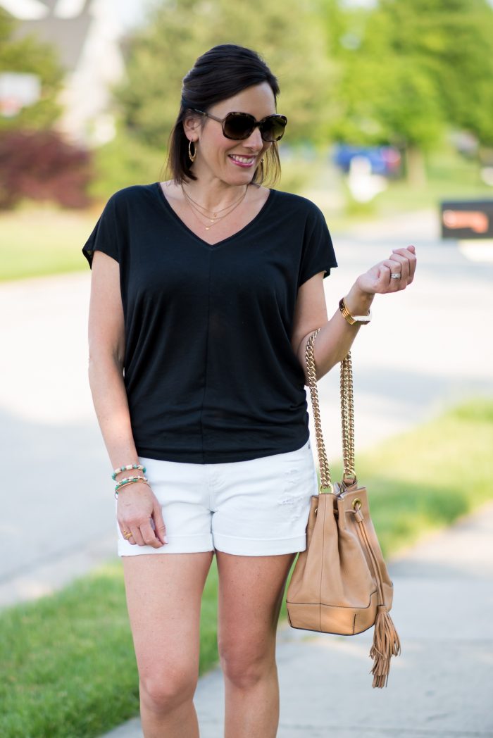 Summer Outfit Inspo: Casual Black and White Shorts Outfit for Moms