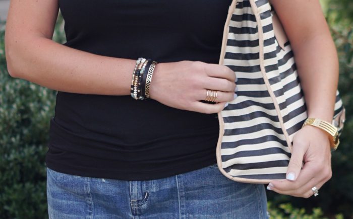 Accessorizing a simple outfit: Layering on the arm candy with Stella & Dot Artisan Stretch Bracelets and Ally Double Wrap Bracelet!