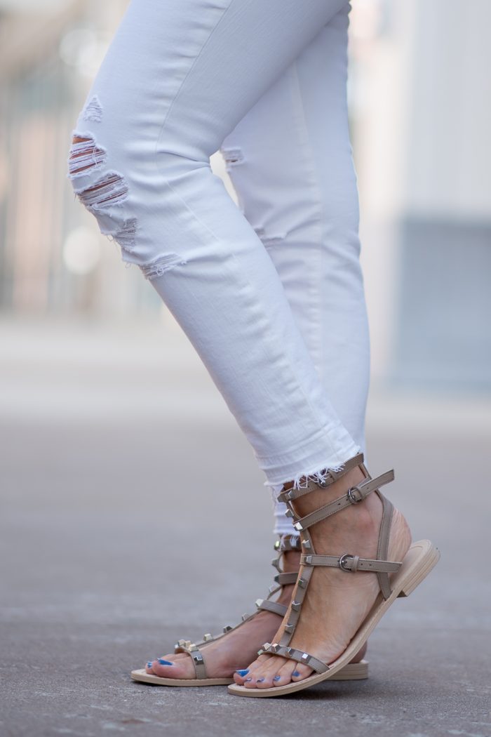 I am so obsessed with these R Minkoff Georgina Studded Gladiator Sandals. Such a great look for summer!