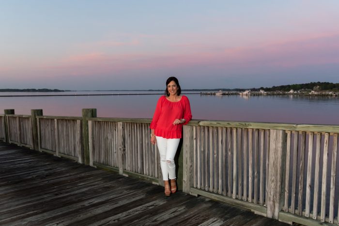 red off the shoulder top at the Eastern Shore