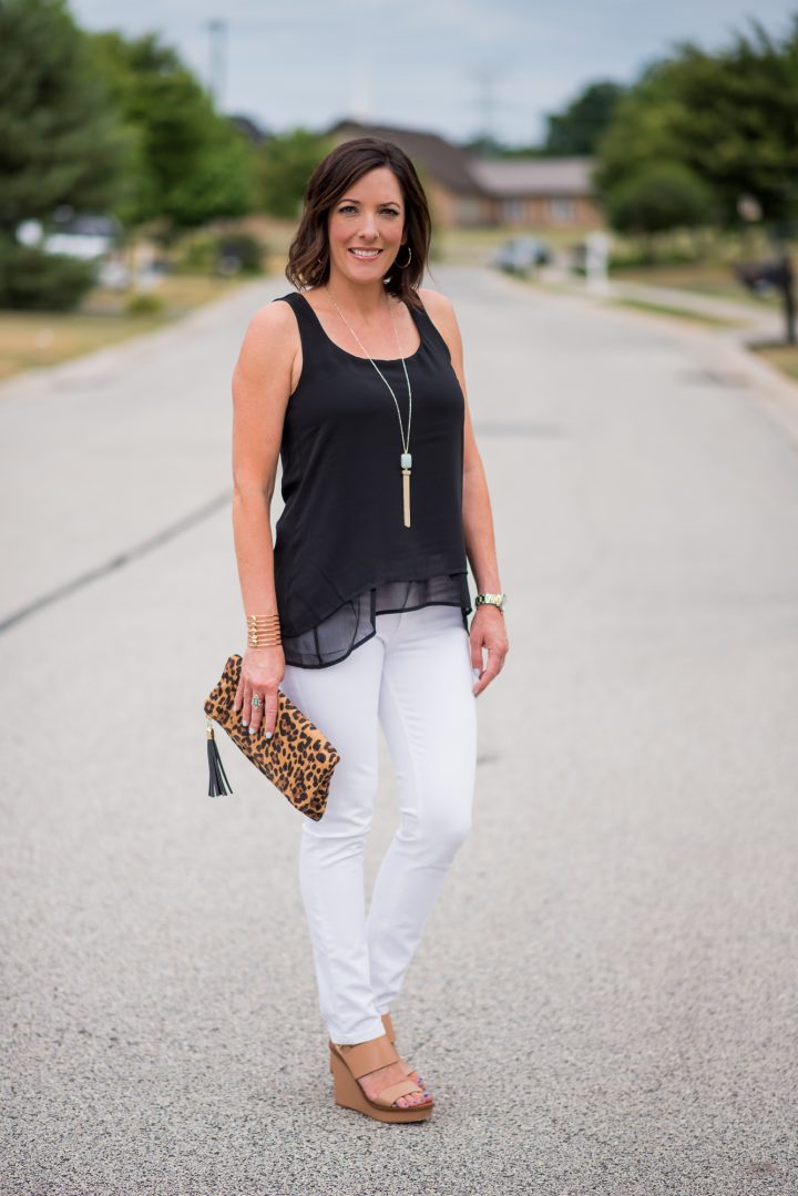 How to style a layered tank for a classic black and white summer outfit
