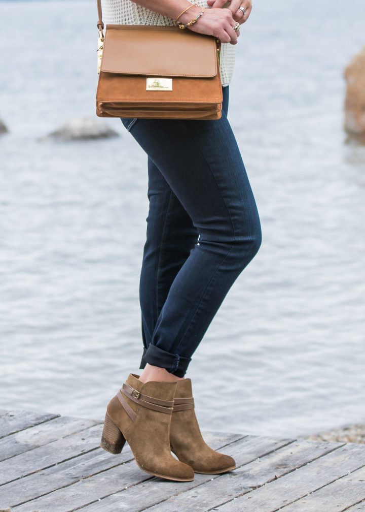 an early fall outfit for women over 40 featuring the BP. Tandem Bootie #NSale