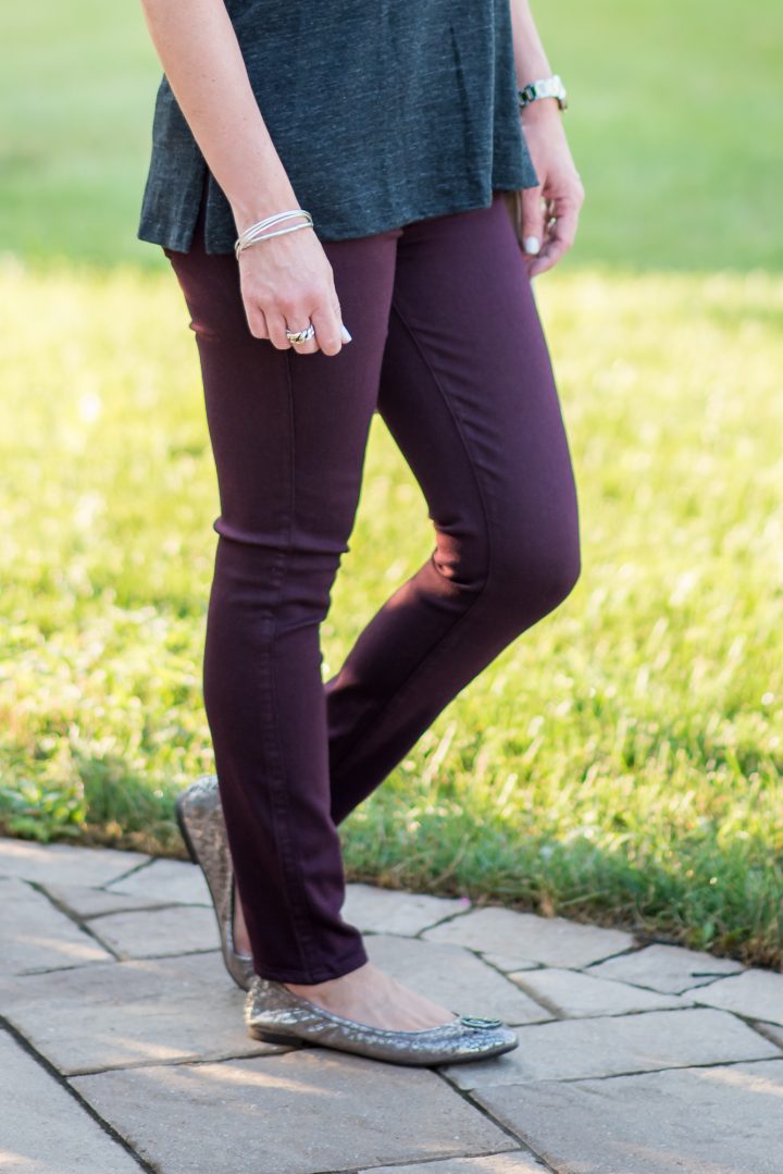 Early Fall Outfit Inspo: Charcoal + Plum featuring Paige Verdugo Ankle Skinny Jeans in Aubergine,