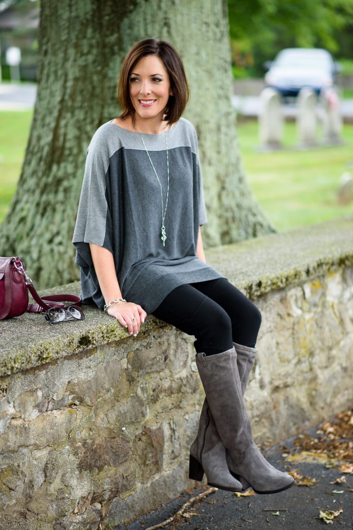Transition Outfit: Lightweight Poncho with Leggings and Suede Boots